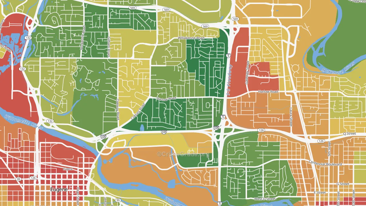 Harlow, Eugene, OR Map of Assault Rates
