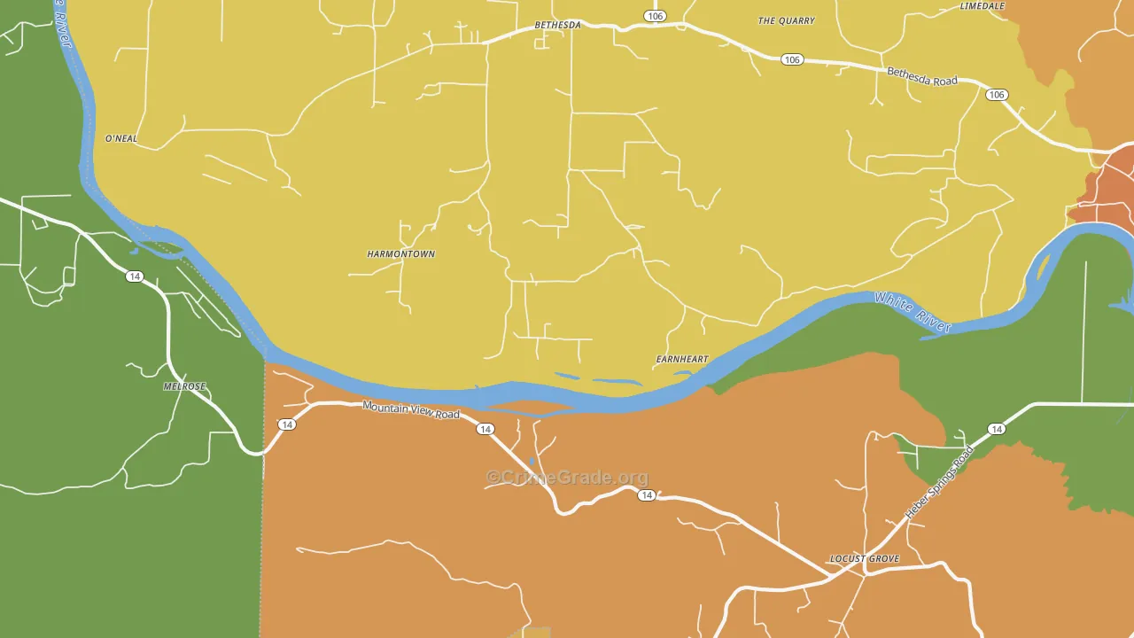 Harmontown, AR Map of Assault Rates
