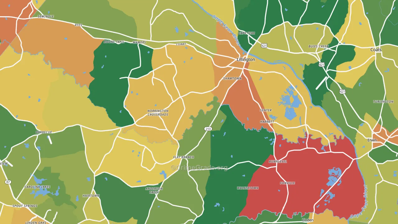 Harnett County, NC Map of Assault Rates