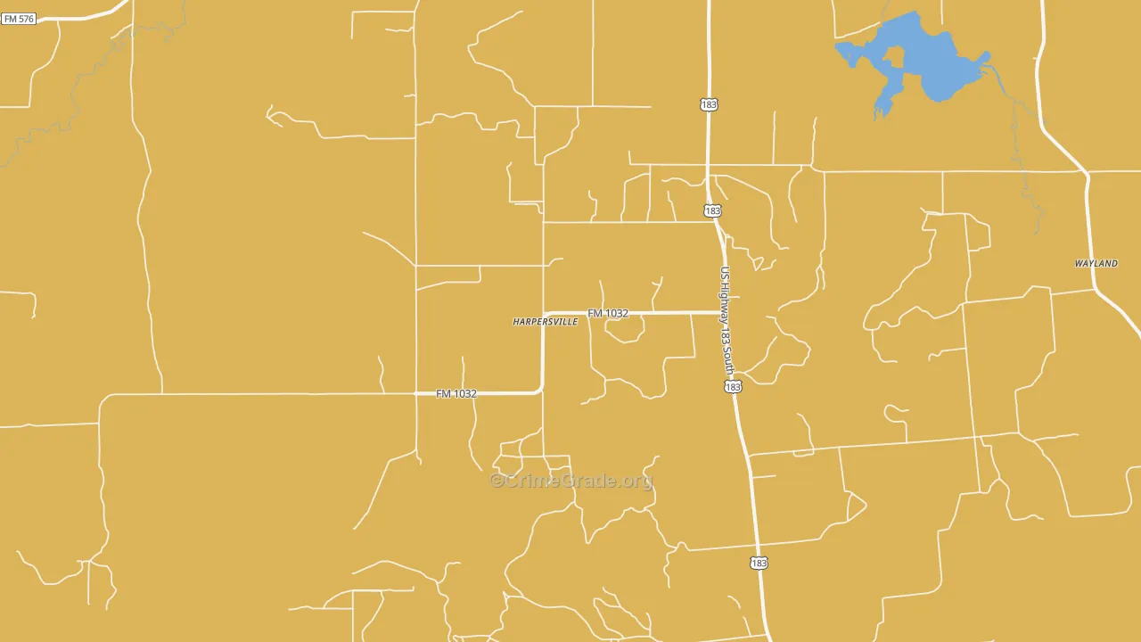 Harpersville, TX Map of Assault Rates