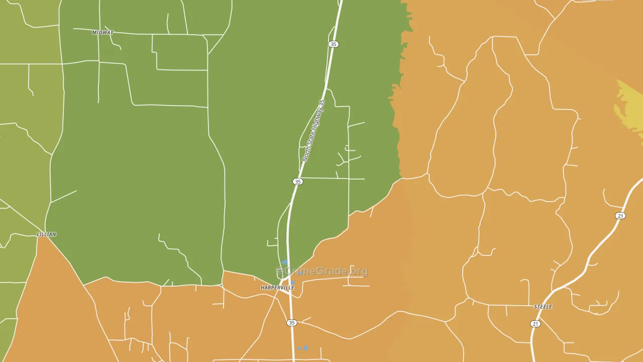 Harperville, MS Map of Assault Rates