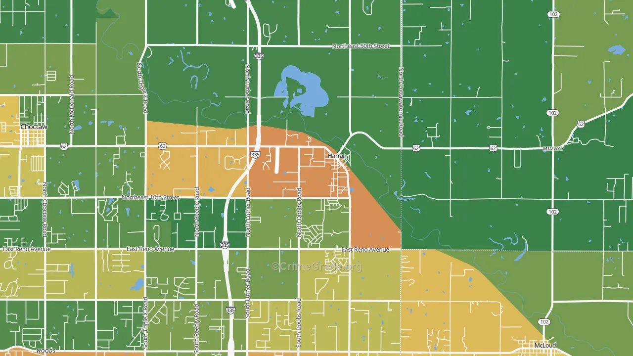 Harrah, OK Map of Assault Rates