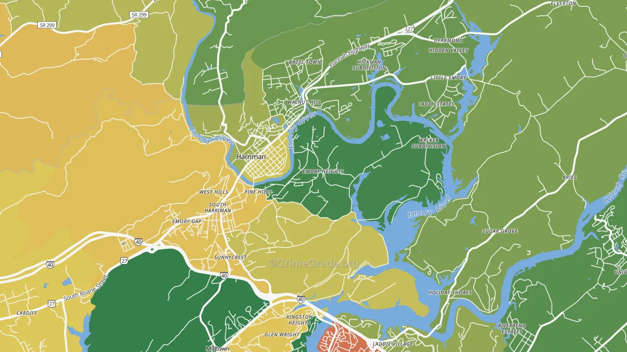 Harriman, TN Map of Assault Rates