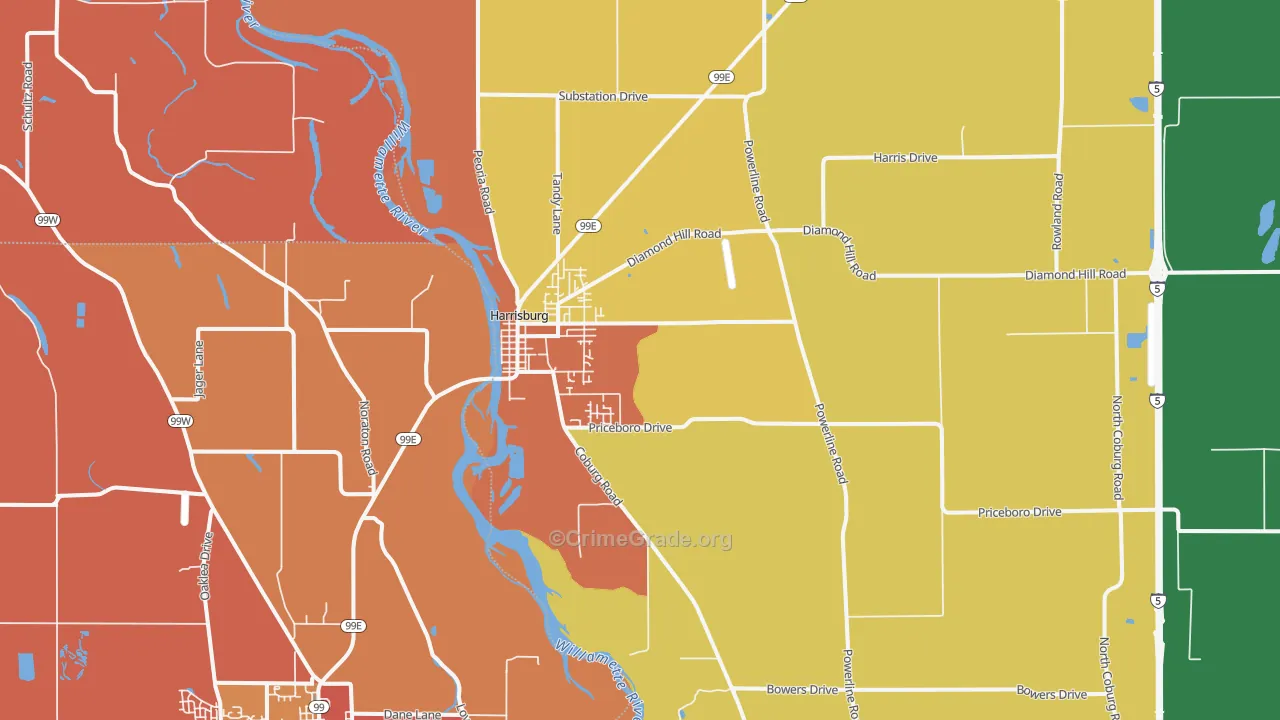 Harrisburg, OR Map of Assault Rates