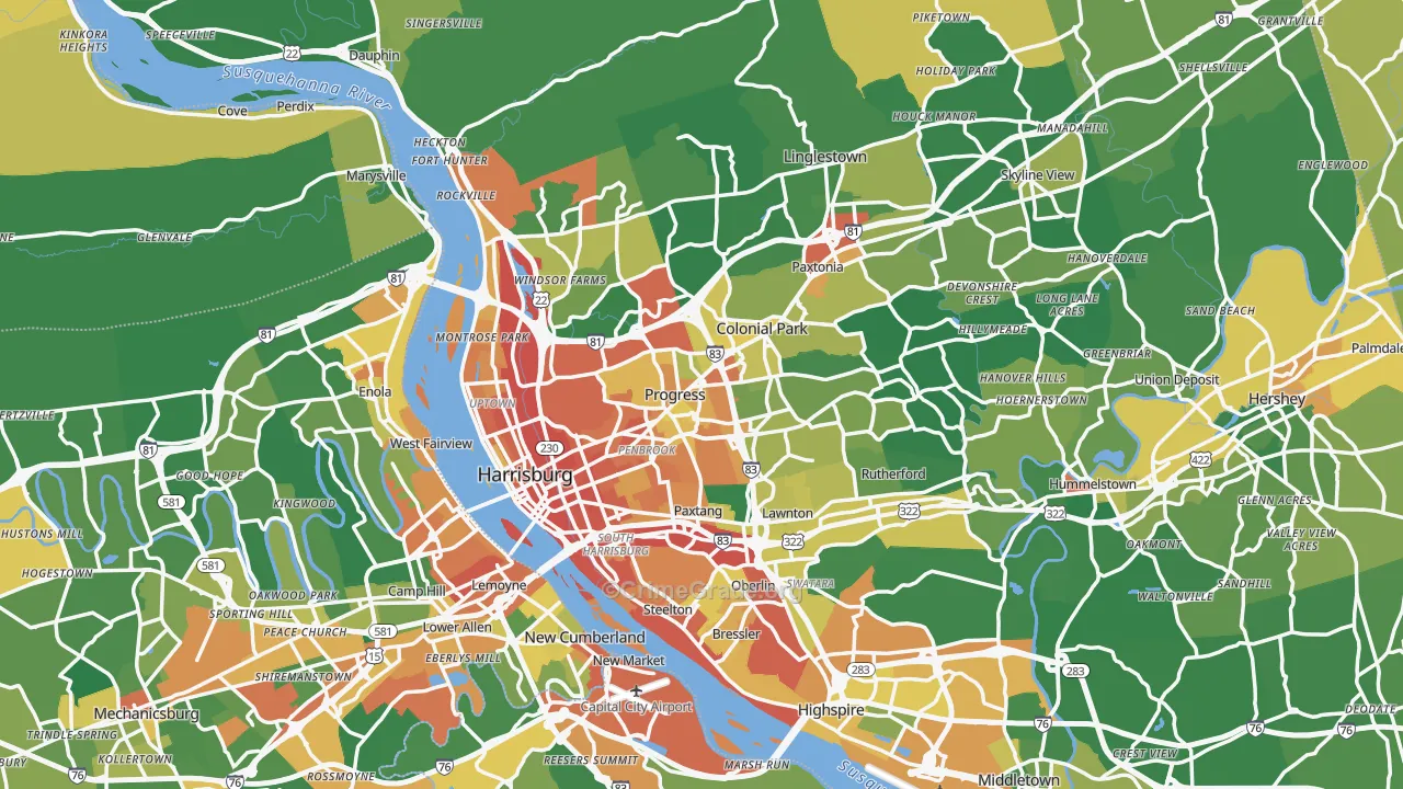 Harrisburg, PA Map of Assault Rates