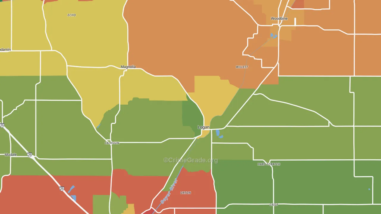 Harrison County, IA Map of Assault Rates