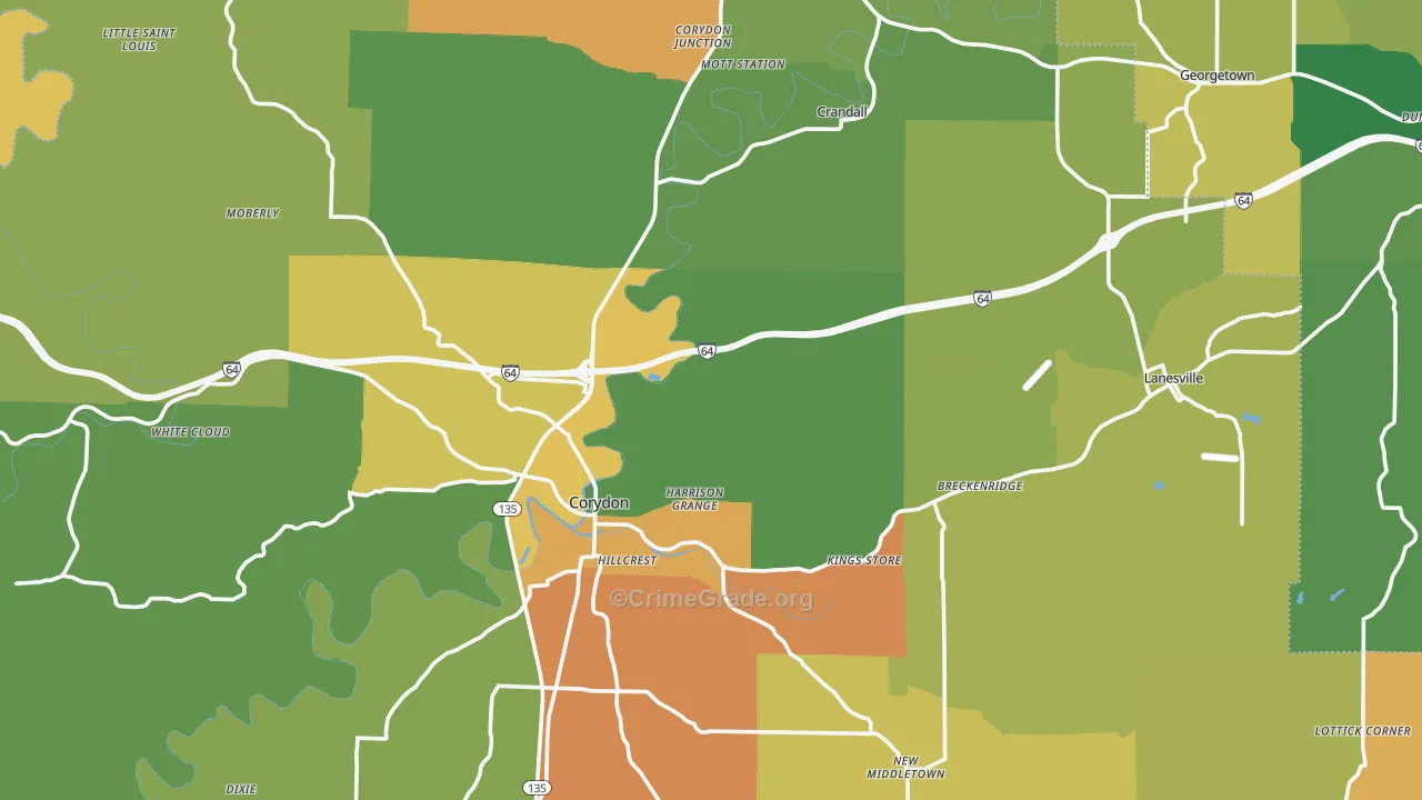Harrison County, IN Map of Assault Rates