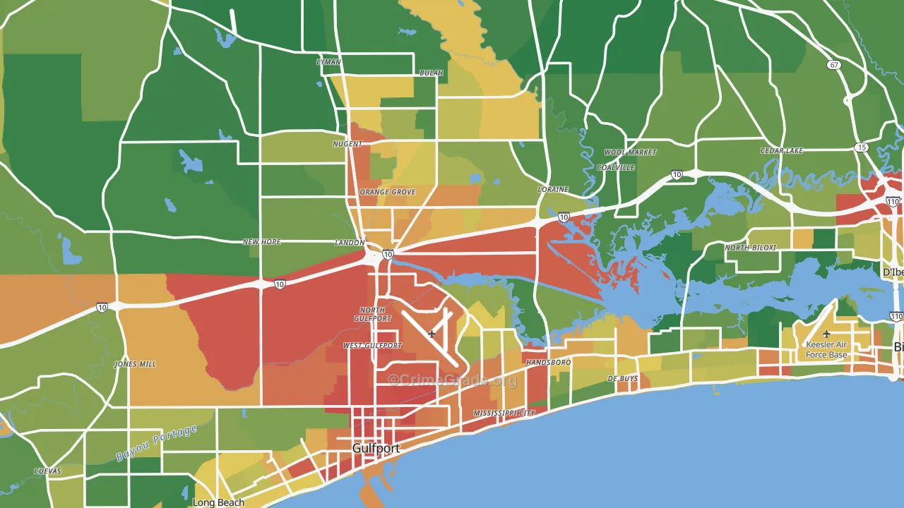 Harrison County, MS Map of Assault Rates
