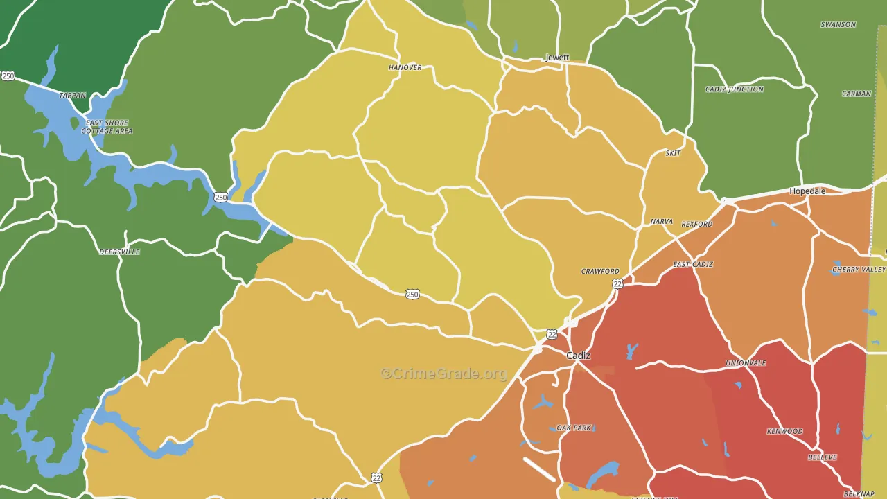 Harrison County, OH Map of Assault Rates