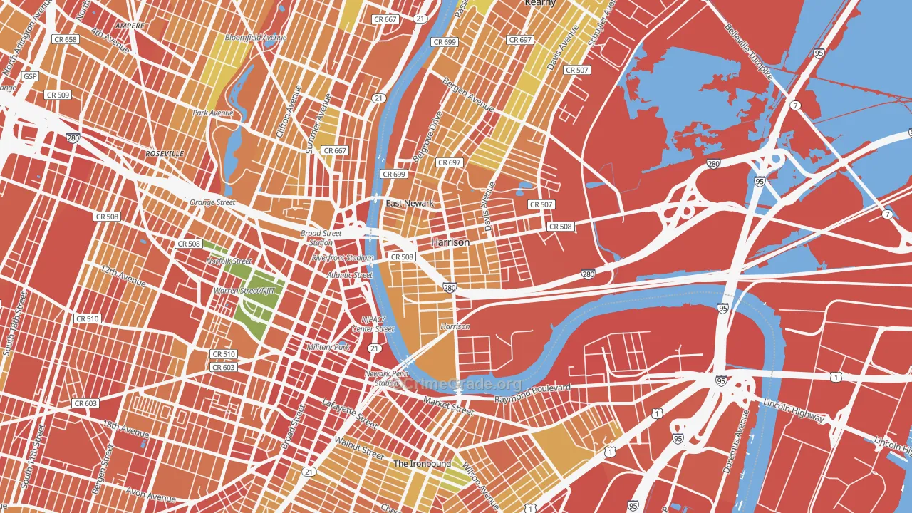 Harrison, NJ Map of Assault Rates