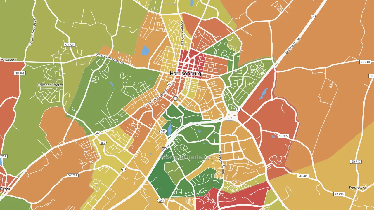 Harrisonburg City, VA Map of Assault Rates