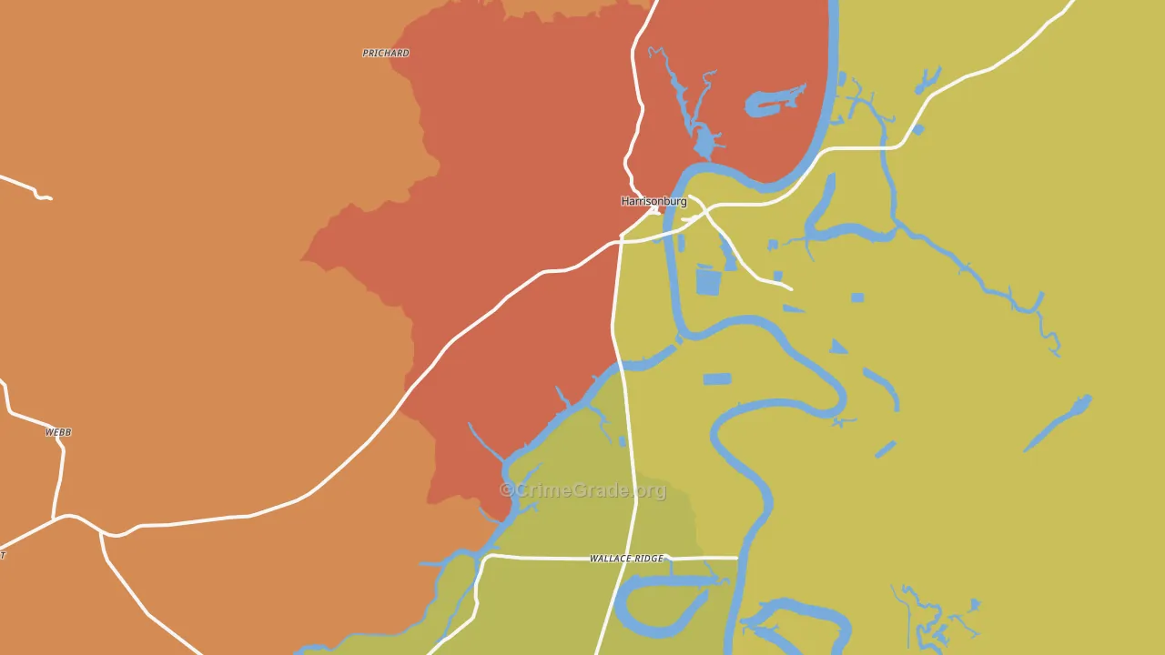 Harrisonburg, LA Map of Assault Rates