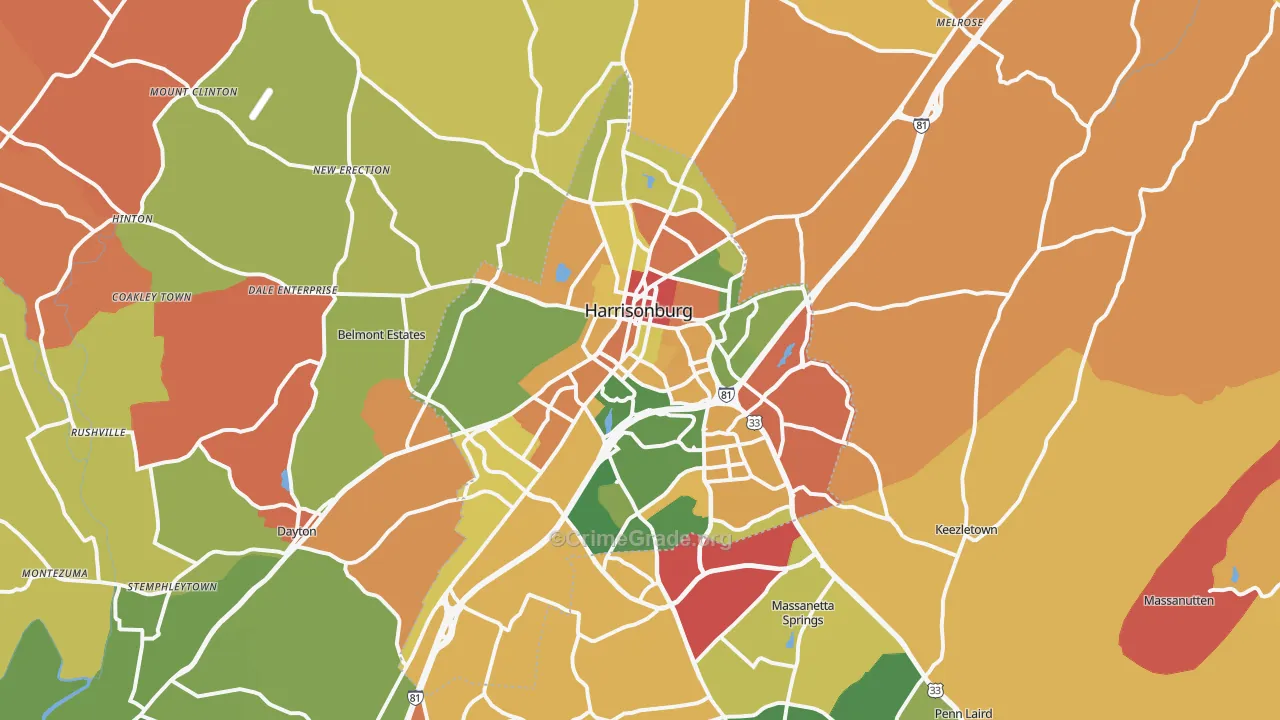 Harrisonburg, VA Map of Assault Rates