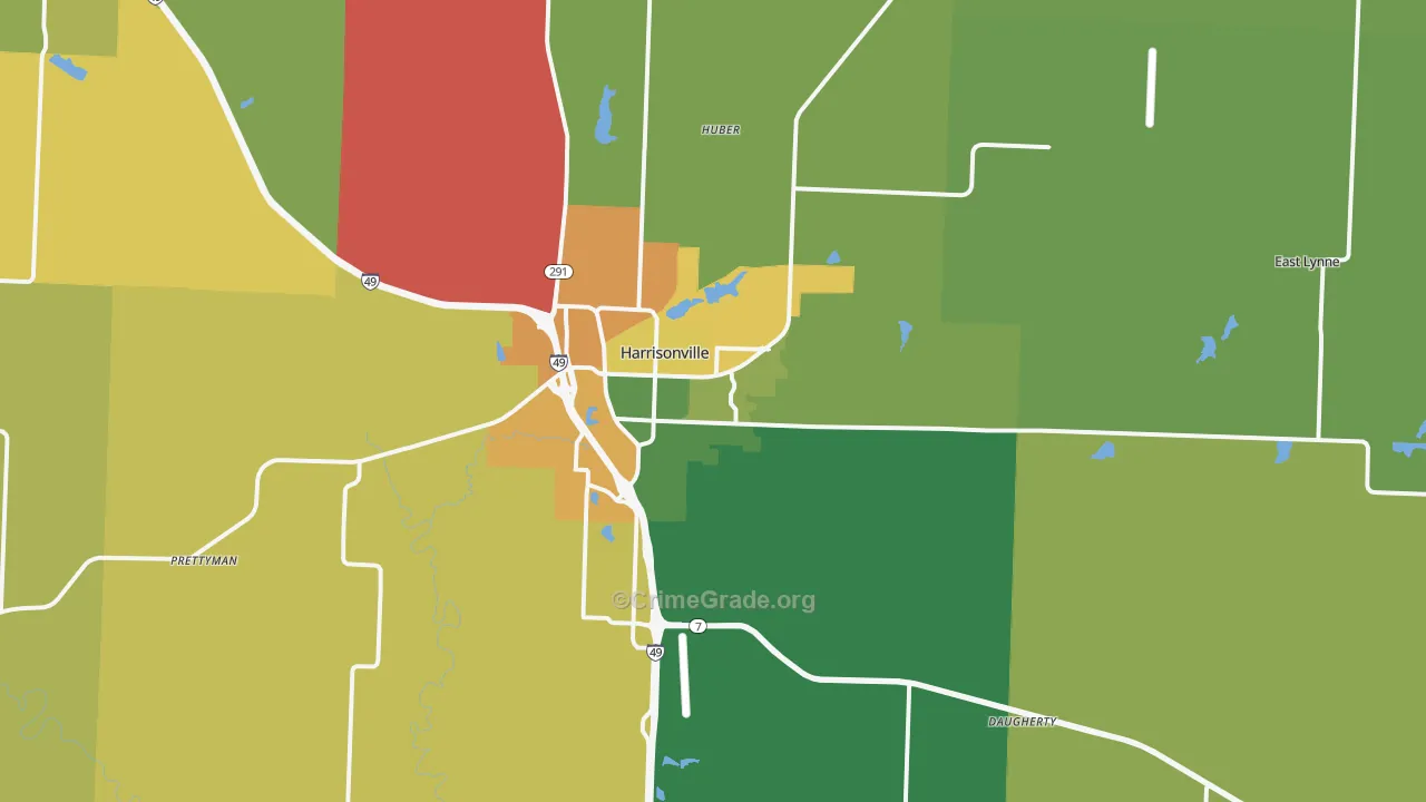 Harrisonville, MO Map of Assault Rates