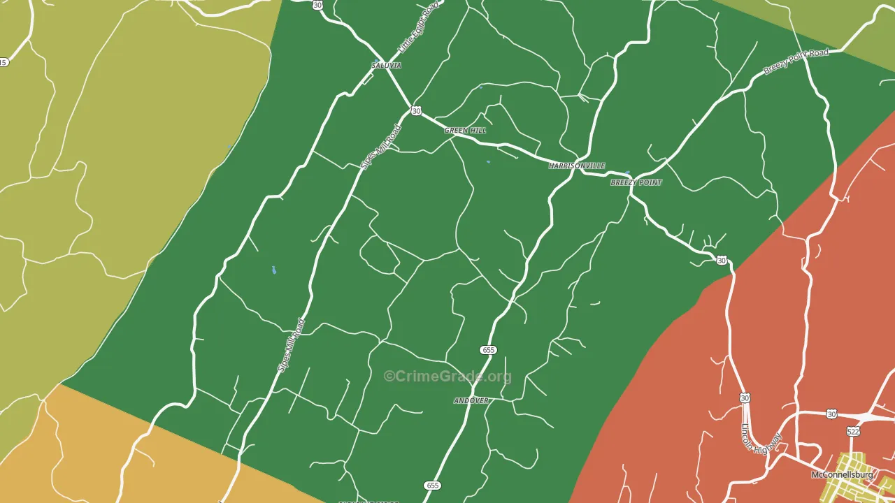 Harrisonville, PA Map of Assault Rates
