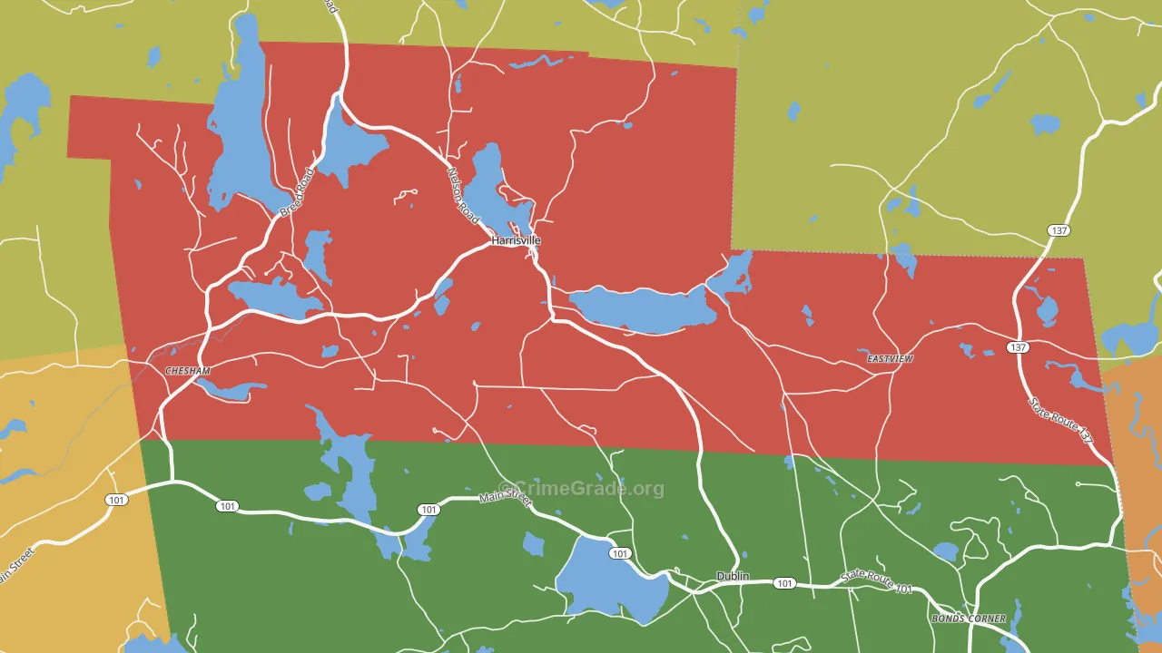 Harrisville, NH Map of Assault Rates