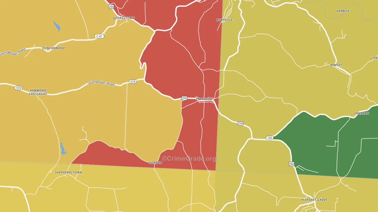 Harrisville, OH Map of Assault Rates