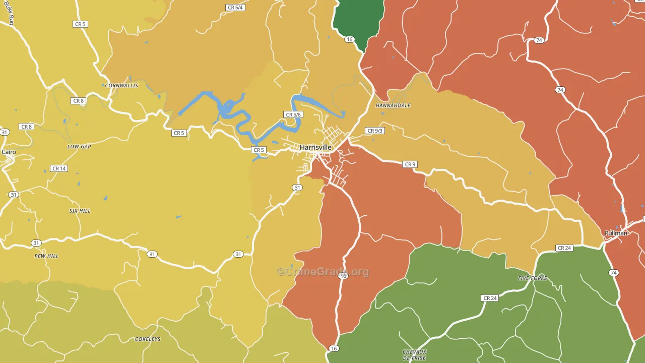 Harrisville, WV Map of Assault Rates