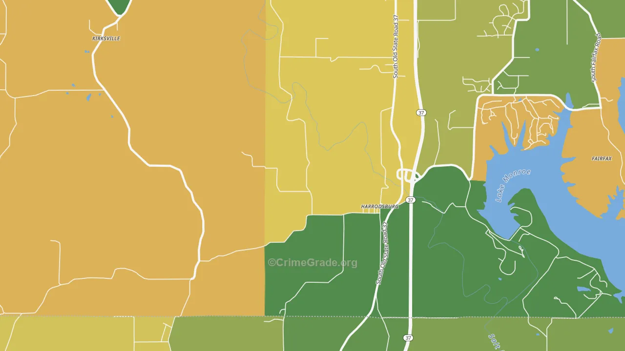 Harrodsburg, IN Map of Assault Rates