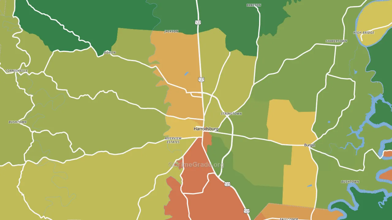 Harrodsburg, KY Map of Assault Rates