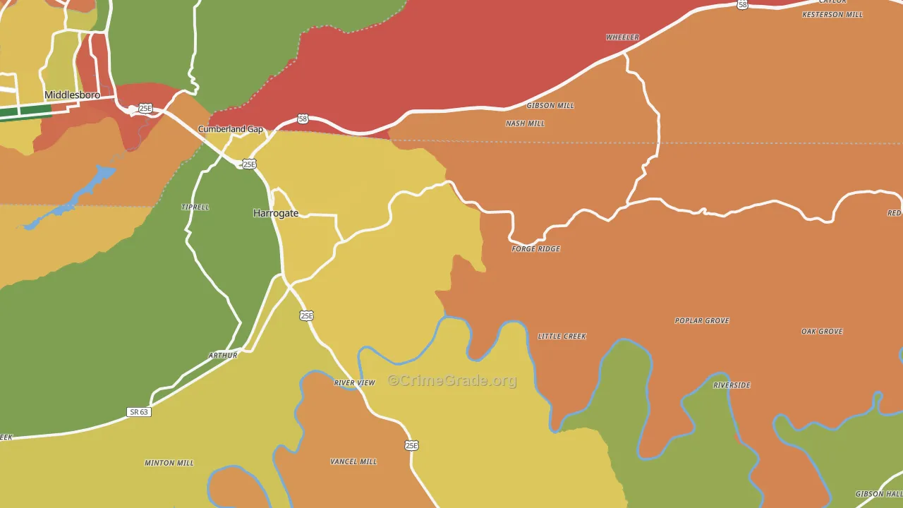 Harrogate, TN Map of Assault Rates