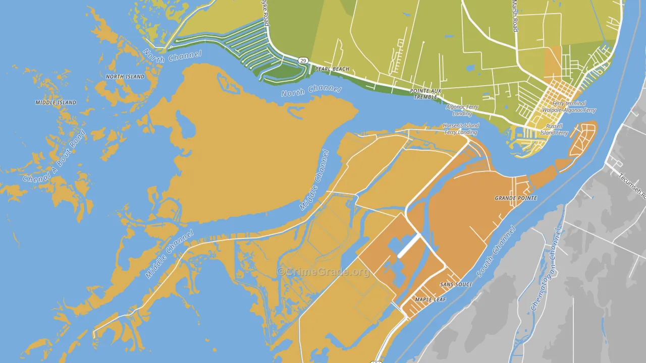 Harsens Island, MI Map of Assault Rates
