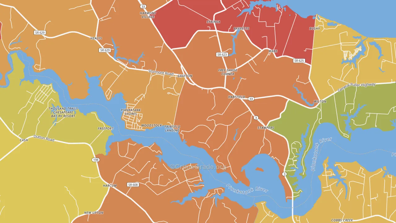 Hartfield, VA Map of Assault Rates