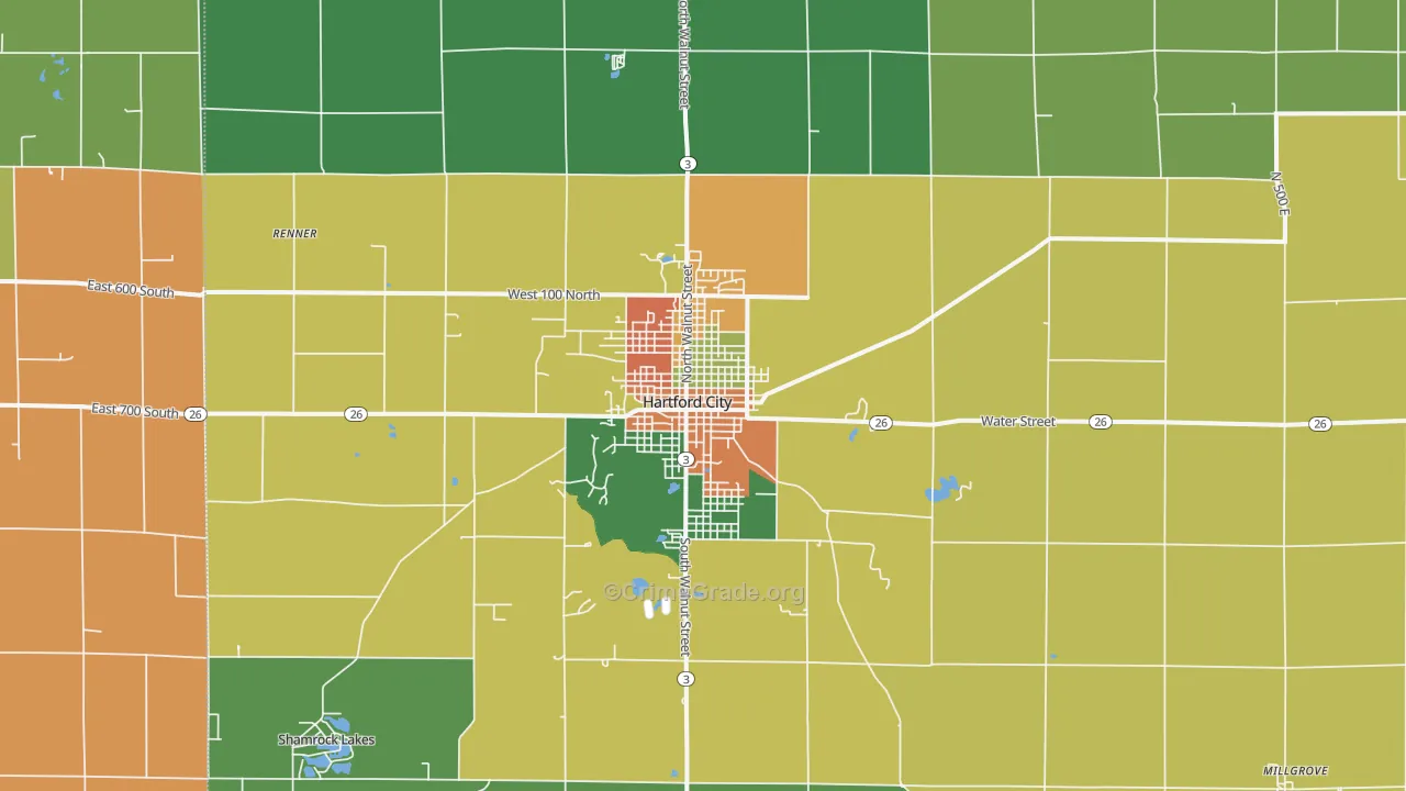 Hartford City, IN Map of Assault Rates