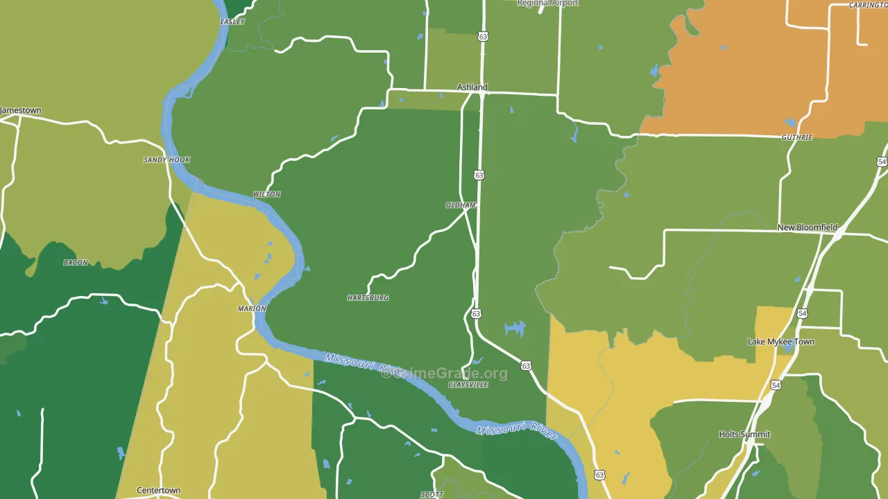 Hartsburg, MO Map of Assault Rates
