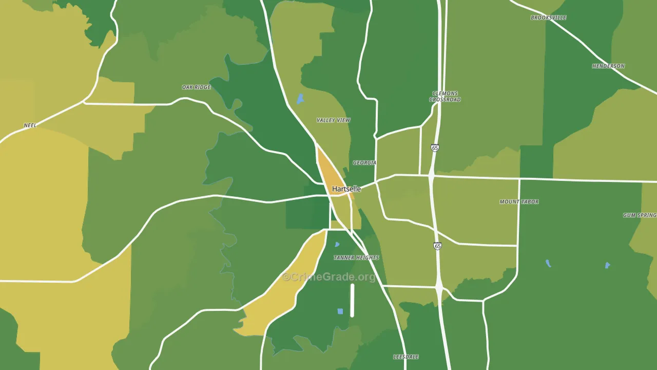 Hartselle, AL Map of Assault Rates