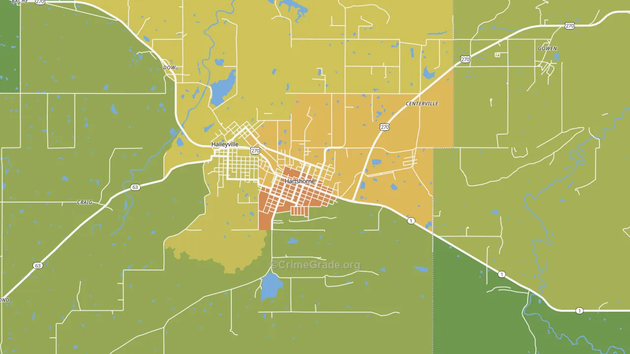 Hartshorne, OK Map of Assault Rates
