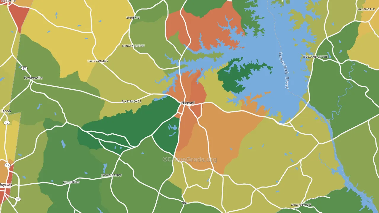 Hartwell, GA Map of Assault Rates