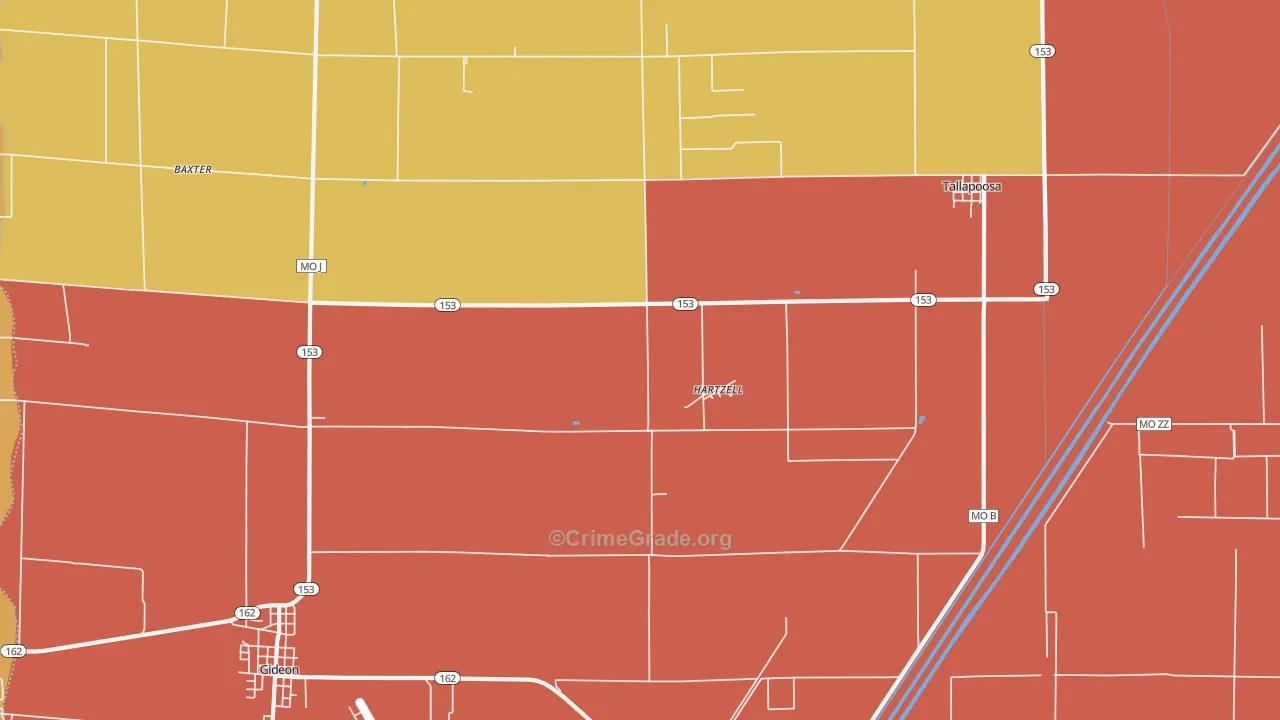 Hartzell, MO Map of Assault Rates