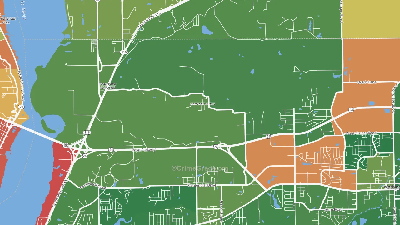 Harvard Hills, IL Map of Assault Rates