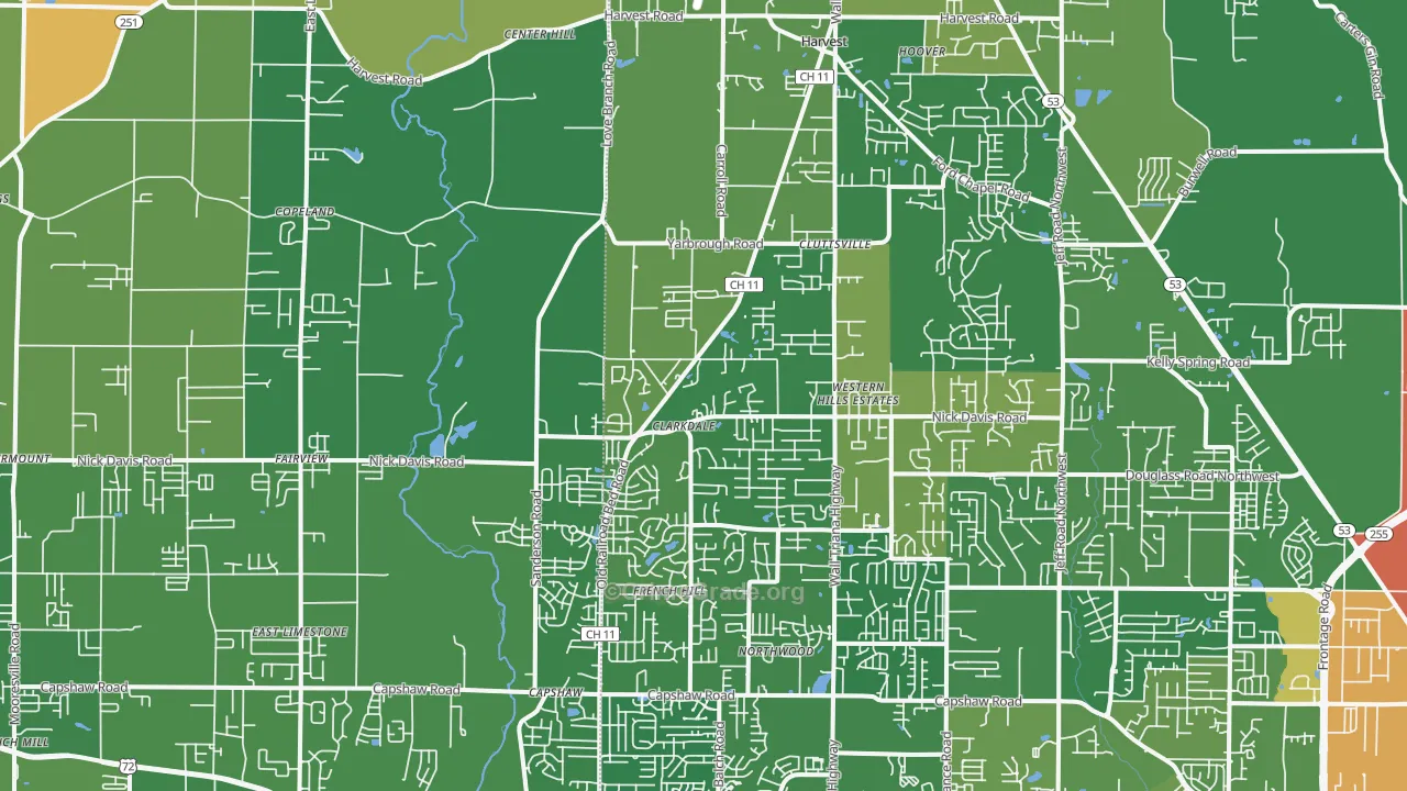 Harvest, AL Map of Assault Rates