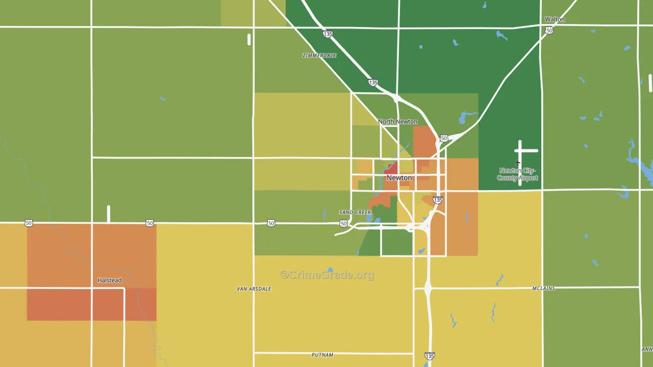 Harvey County, KS Map of Assault Rates