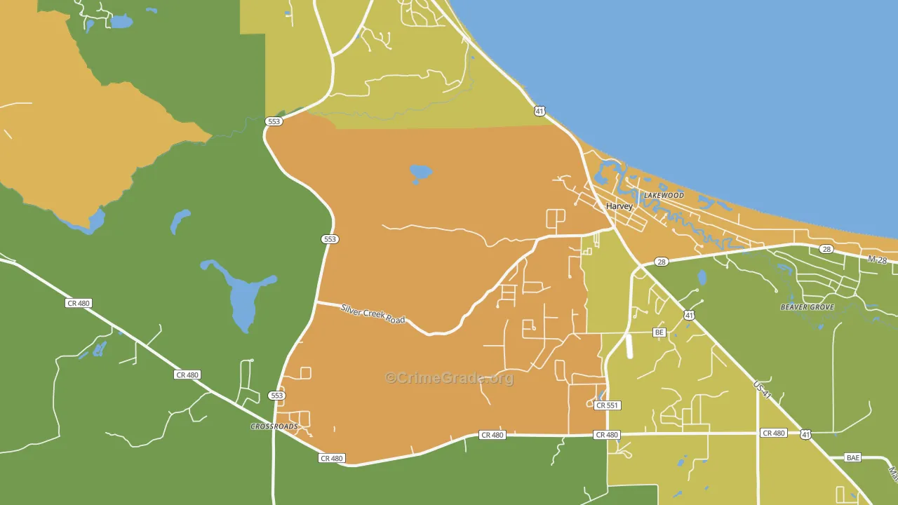 Harvey, MI Map of Assault Rates