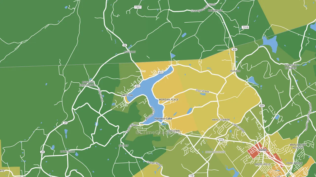 Harveys Lake, PA Map of Assault Rates