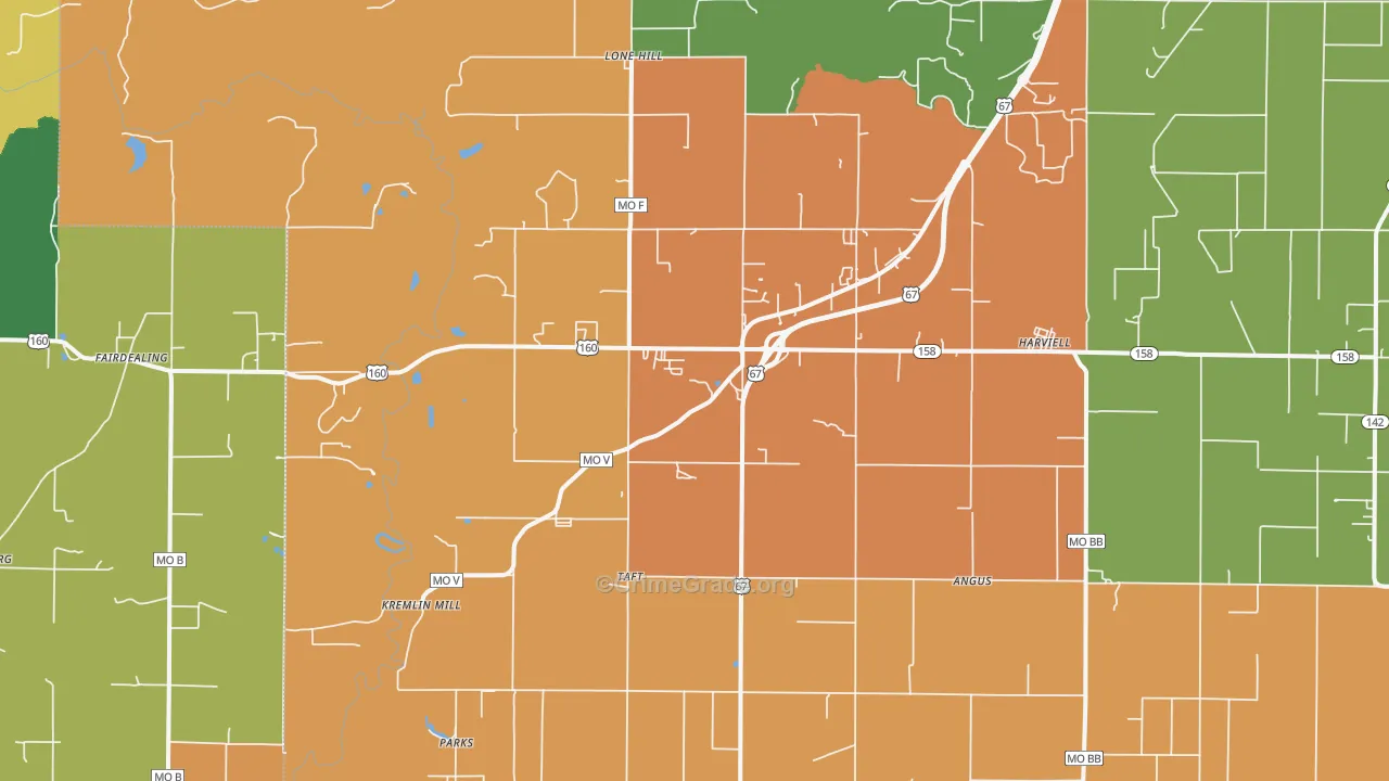 Harviell, MO Map of Assault Rates