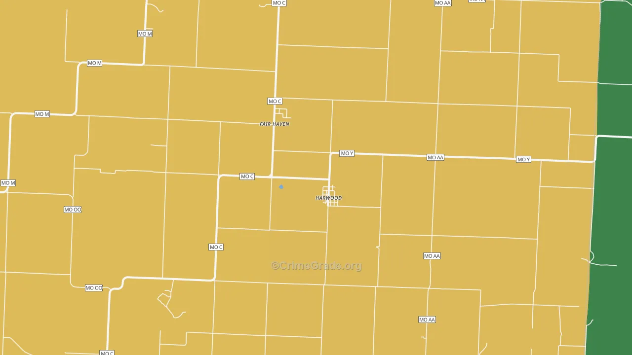 Harwood, MO Map of Assault Rates