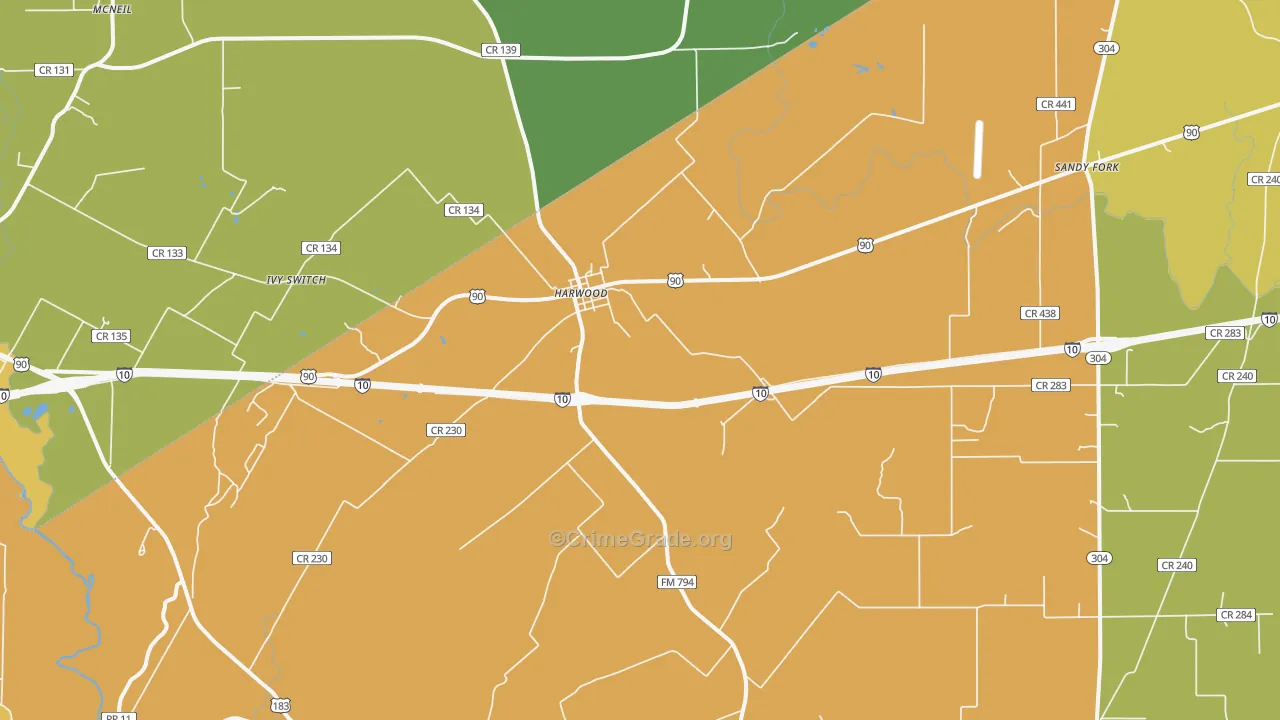 Harwood, TX Map of Assault Rates