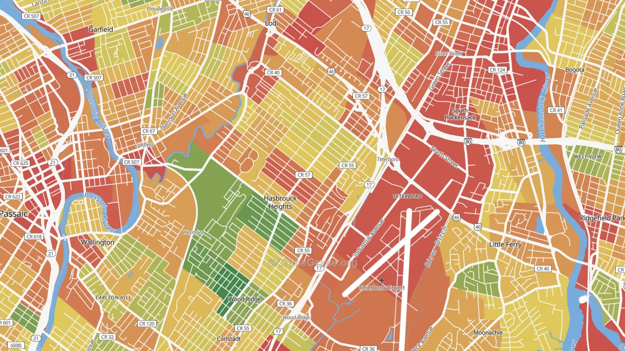 Hasbrouck Heights, NJ Map of Assault Rates