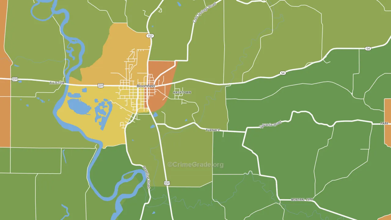 Hashtown, IN Map of Assault Rates