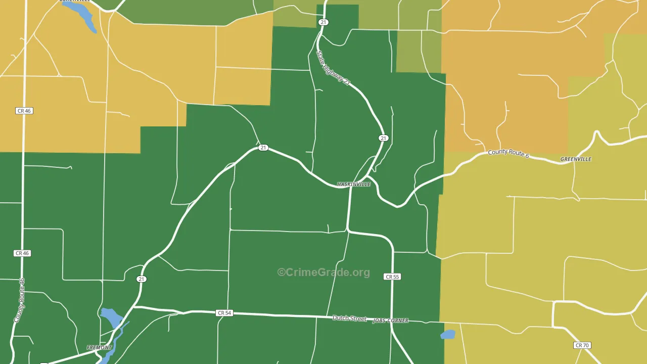 Haskinville, NY Map of Assault Rates