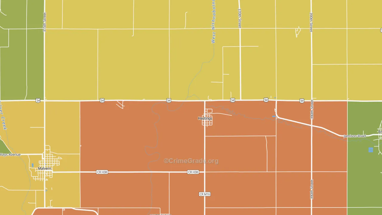 Hastings, IA Map of Assault Rates