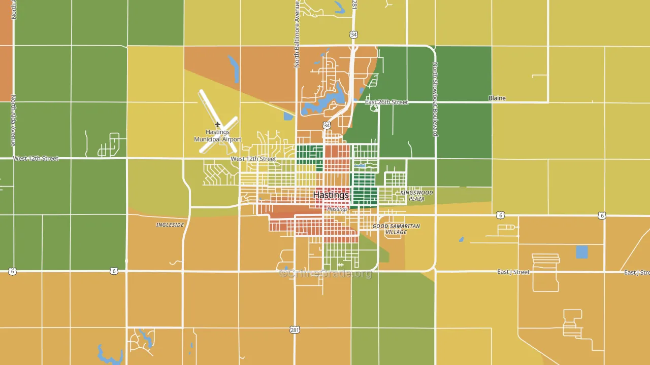 Hastings, NE Map of Assault Rates