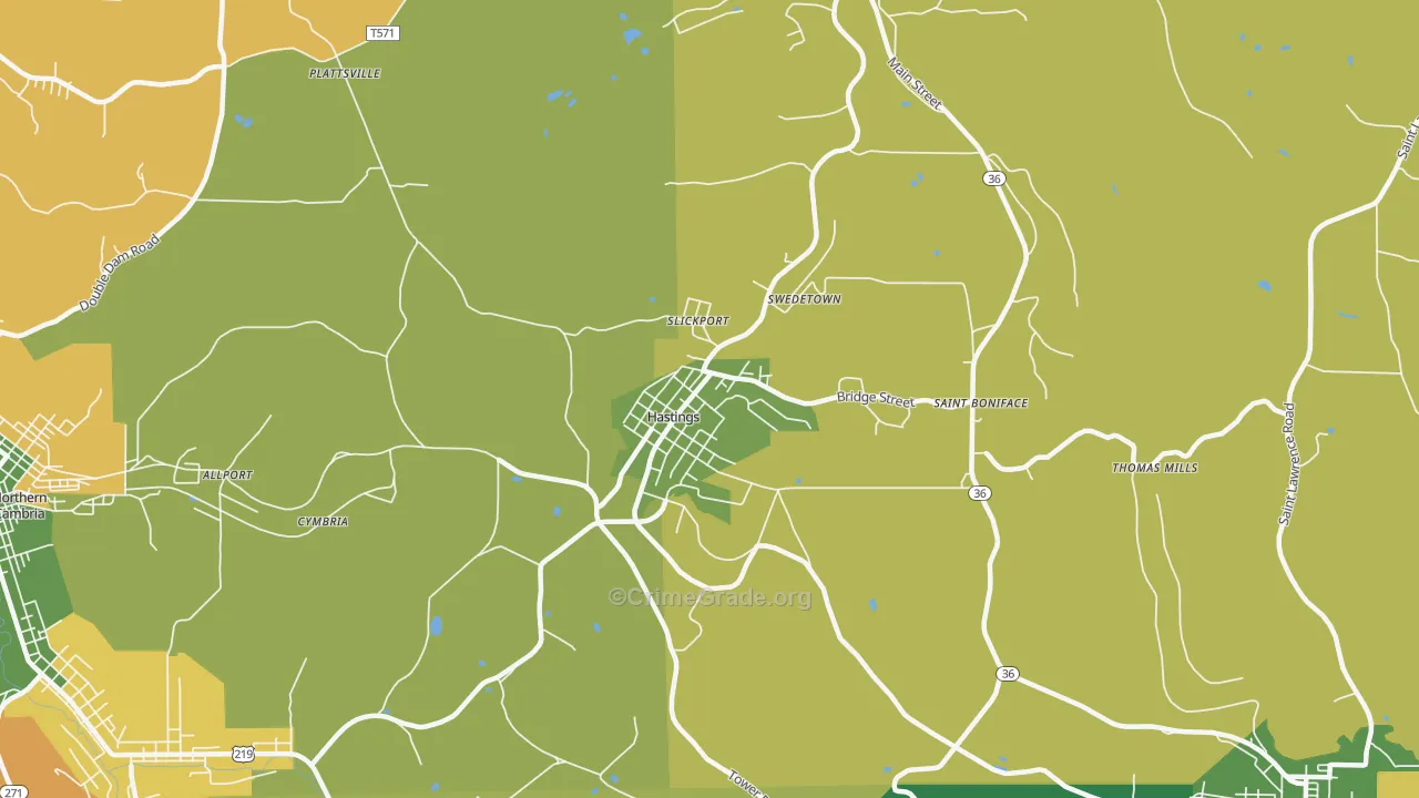 Hastings, PA Map of Assault Rates