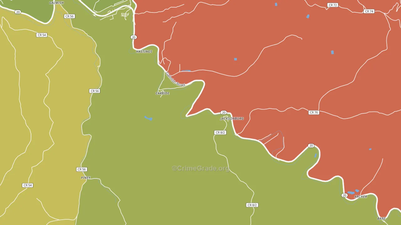 Hastings, WV Map of Assault Rates