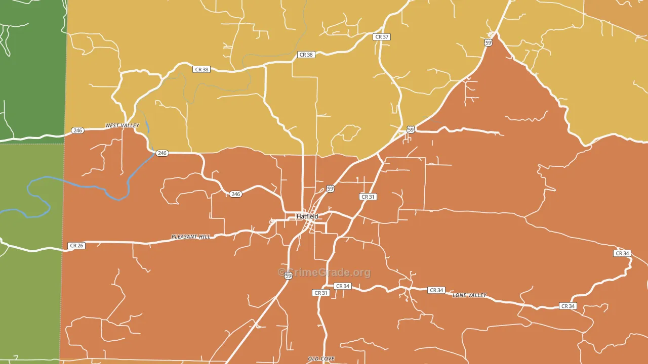Hatfield, AR Map of Assault Rates