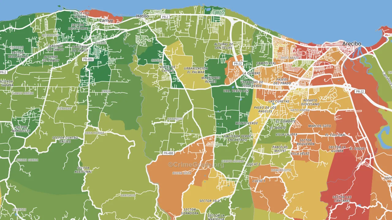 Hatillo Municipio, PR Map of Assault Rates